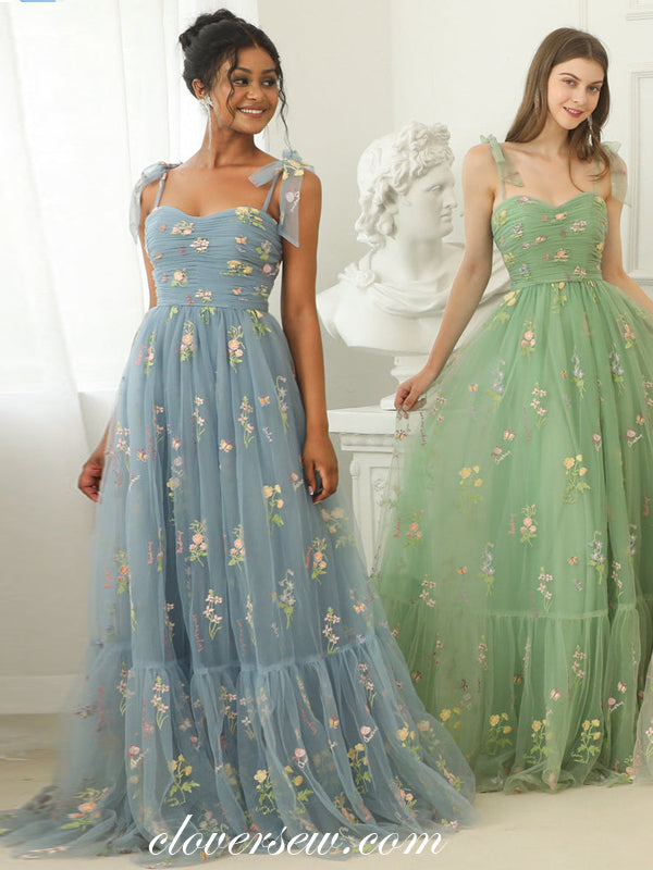 Popular Embroidery Tulle Pleating A-line Prom Dresses For Teens, CP0946