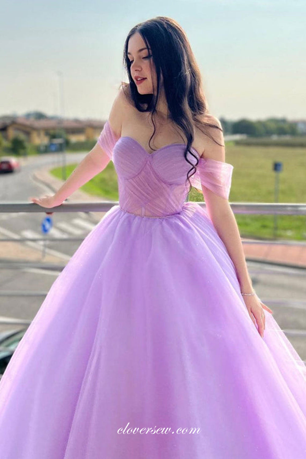 Purple Glitter Tulle Off The Shoulder Sweetheart Ball Gown Prom Dresse clover sew Purple Glitter Tulle Off The Shoulder Sweetheart Ball Gown Prom Dresse clover sew