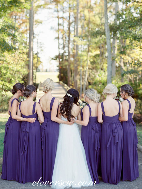 Purple Chiffon Sleeveless Column Long Bridesmaid Dresses, CB0086
