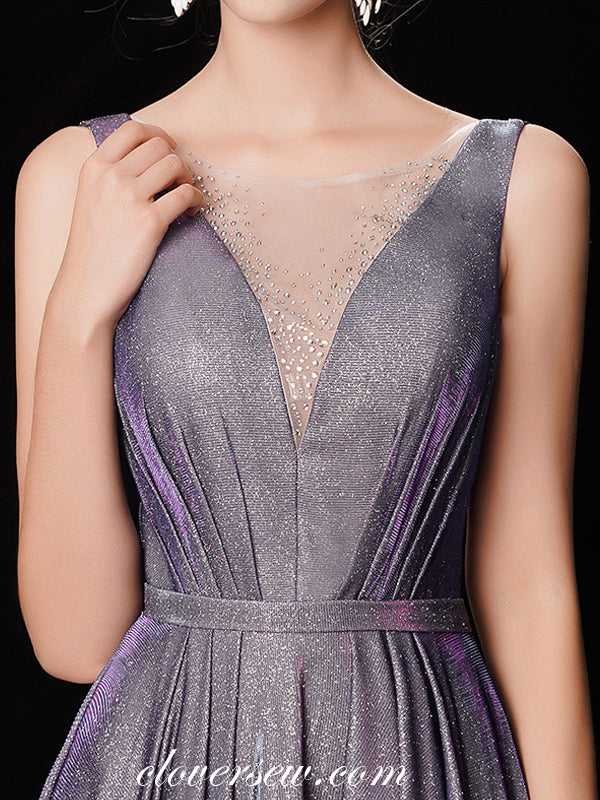 Purple Shiny Satin Sleeveless A-line Fashion Prom Dresses ,CP0177