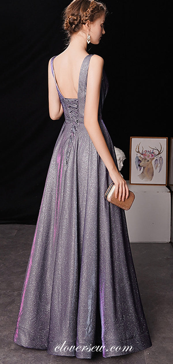 Purple Shiny Satin Sleeveless A-line Fashion Prom Dresses ,CP0177