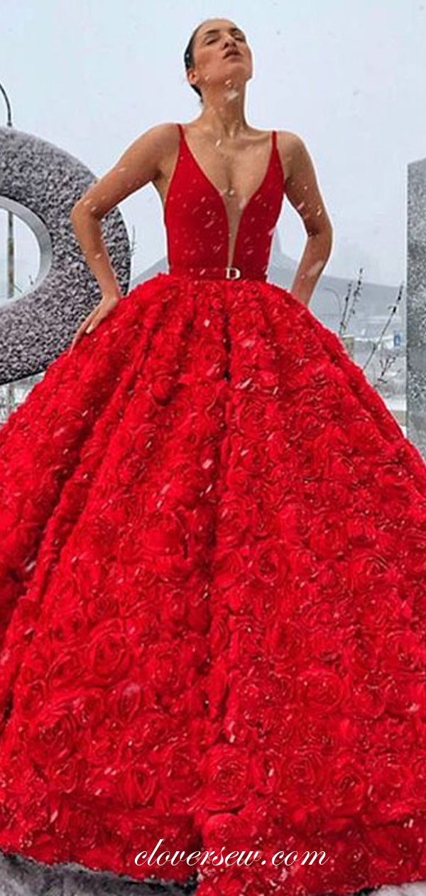 Red 3D Rosy Satin Stunning Ball Gown Charming Prom Dresses, CP0555 US2 / Custom Color(Leaving A note) Red 3D Rosy Satin Stunning Ball Gown Charming Prom Dresses, CP0555 US2 / Custom Color(Leaving A note)