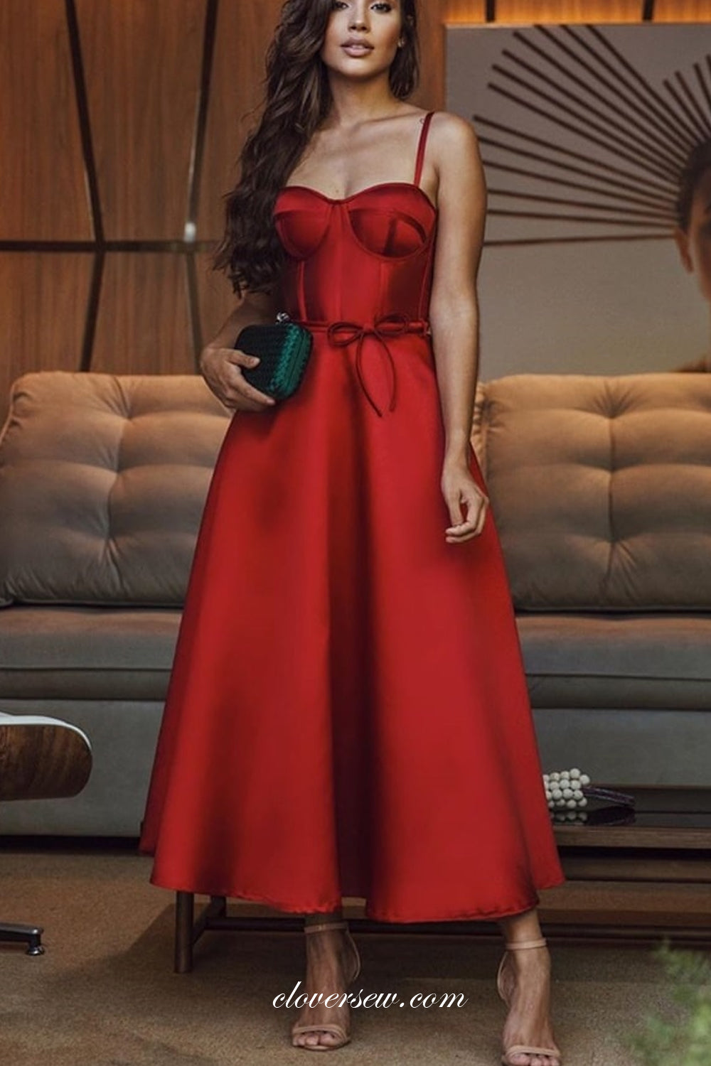 Red Satin Sweetheart A-line Ankle Length Popular Prom Dresses, CP0696 clover sew Red Satin Sweetheart A-line Ankle Length Popular Prom Dresses, CP0696 clover sew