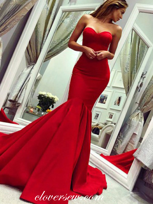 Red Elegant Sweetheart Strapless Mermaid Prom Dresses ,CP0297