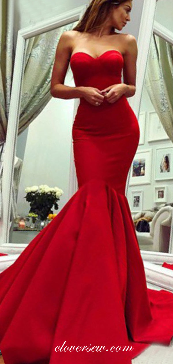 Red Elegant Sweetheart Strapless Mermaid Prom Dresses ,CP0297