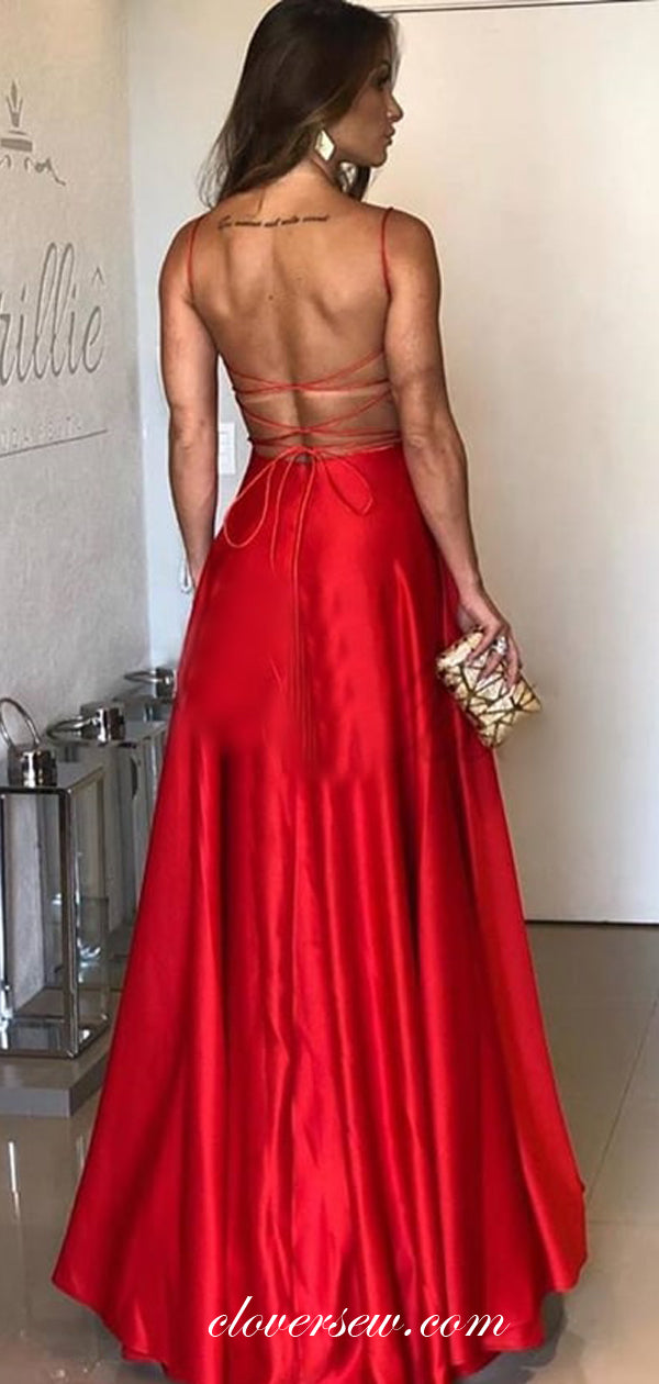 Red Satin Spaghetti Strap Lace Up Back Prom Dresses,CP0313 clover sew Red Satin Spaghetti Strap Lace Up Back Prom Dresses,CP0313 clover sew