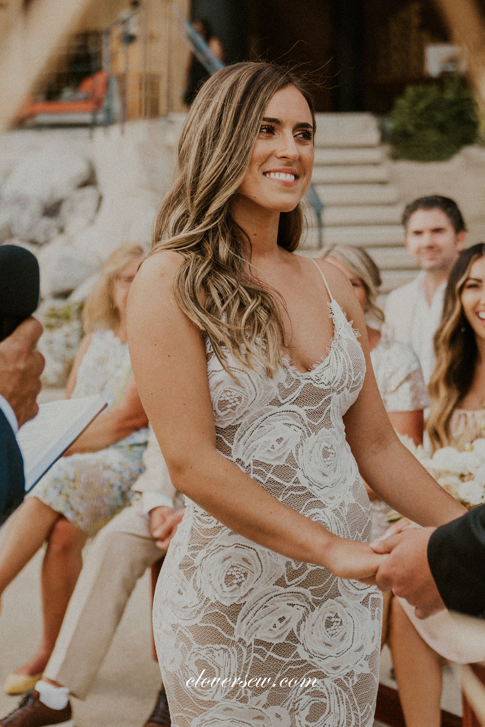 Rose Floral Lace Nude Lining Spaghetti Strap Mermaid Beach Wedding Dre clover sew Rose Floral Lace Nude Lining Spaghetti Strap Mermaid Beach Wedding Dre clover sew