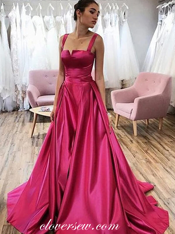 Rosy Satin Square Neck A-line Elegant Formal Dresses, CP0818