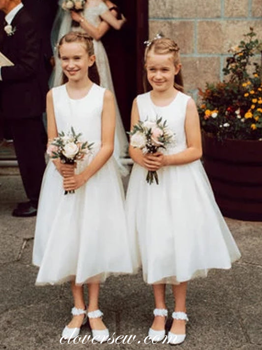 Round Neck Sleeveless Off White Elegant Flower Girl Dresses, CF0011