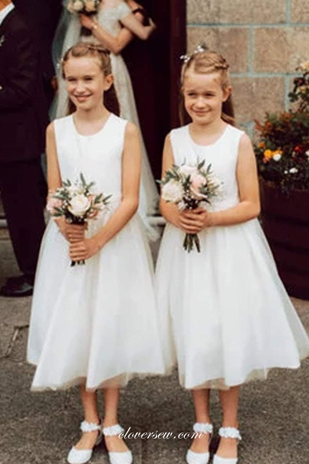 Round Neck Sleeveless Off White Elegant Flower Girl Dresses, CF0011