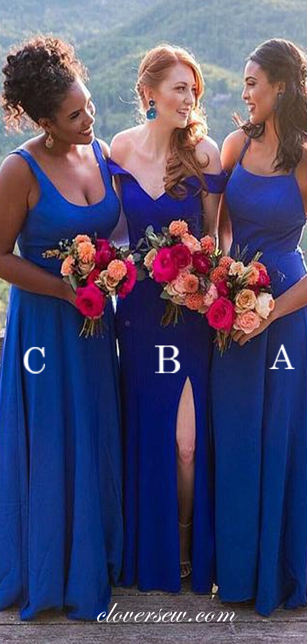 Royal Blue Mismatched A-line Fashion Long Bridesmaid Dresses, CB0114