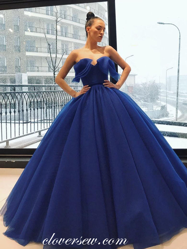 Royal Blue Organza Ruffles Strapless Ball Gown Princess Dresses, CP0762