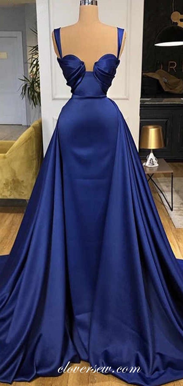 Royal Blue Satin Pleat Sweetheart Sheath With Puffy Train Prom Dresses, CP0641