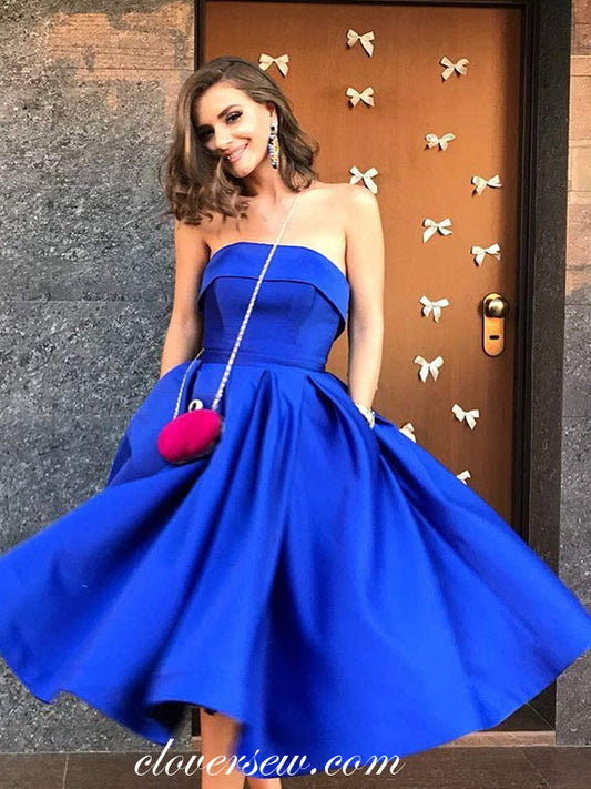 Royal Blue Strapless A-line Knee Length Homecoming Dresses, CH0006