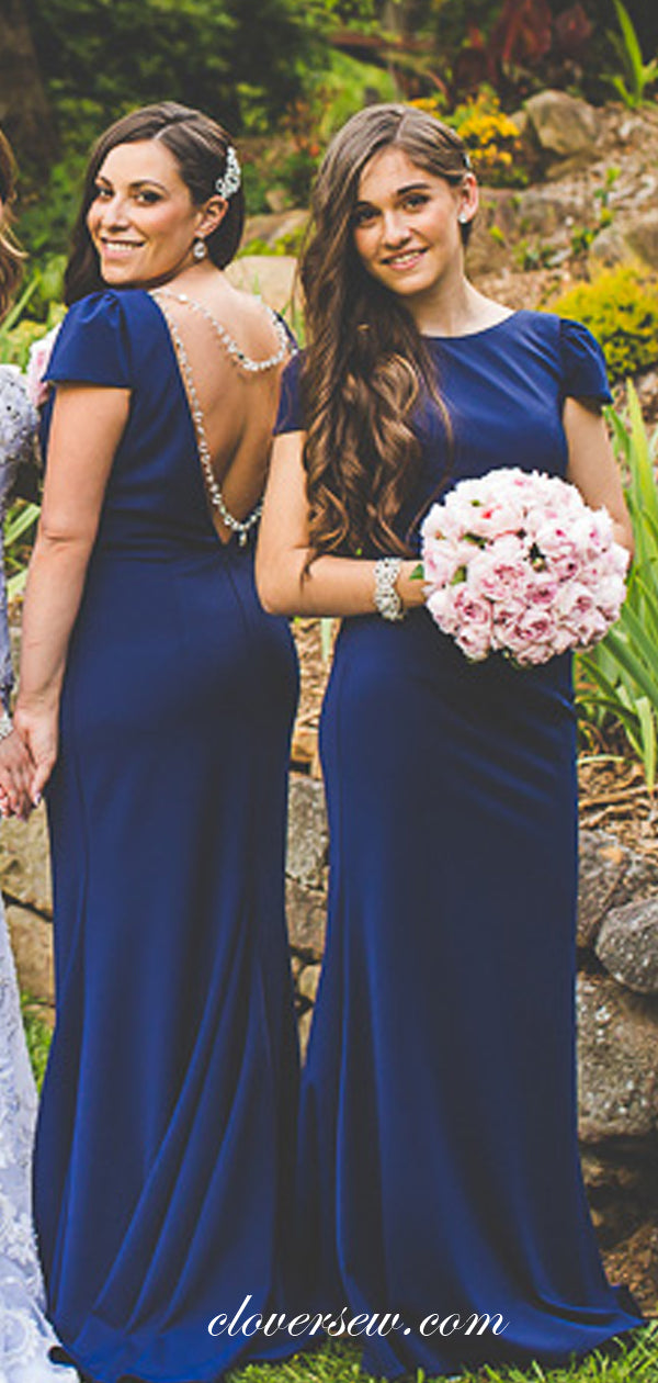 Royal Blue Jersey Cap Sleeves Mermaid Bridesmaid Dresses, CB0095