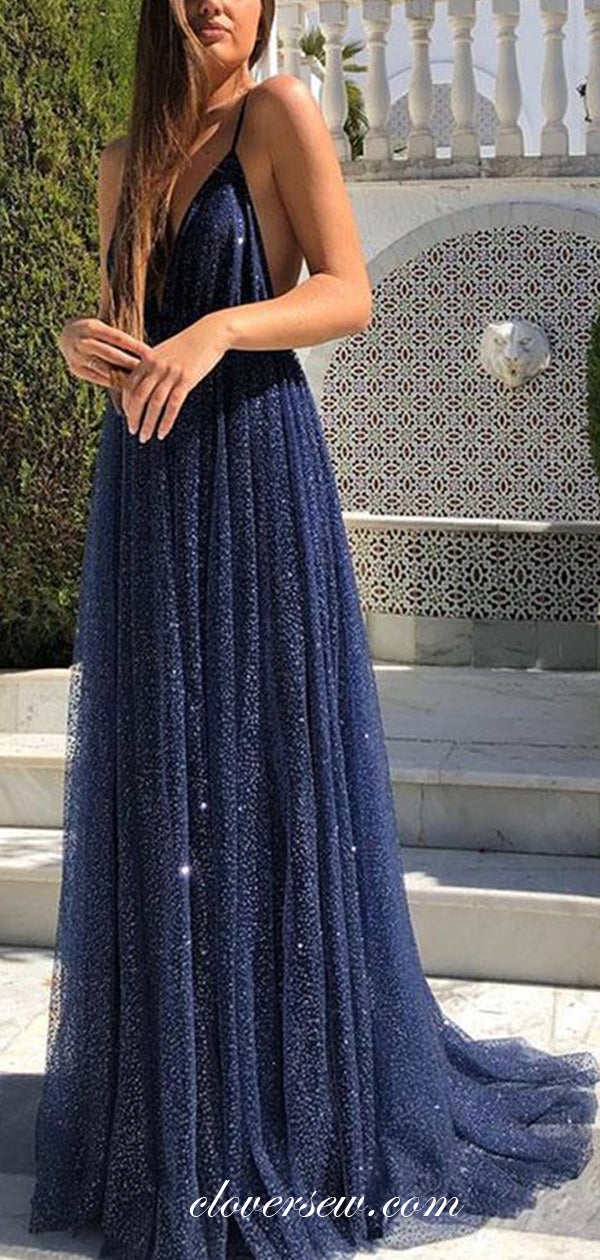 Royal Blue Sequin Spaghetti Strap Backless Shiny Prom Dresses, CP0023 clover sew Royal Blue Sequin Spaghetti Strap Backless Shiny Prom Dresses, CP0023 clover sew
