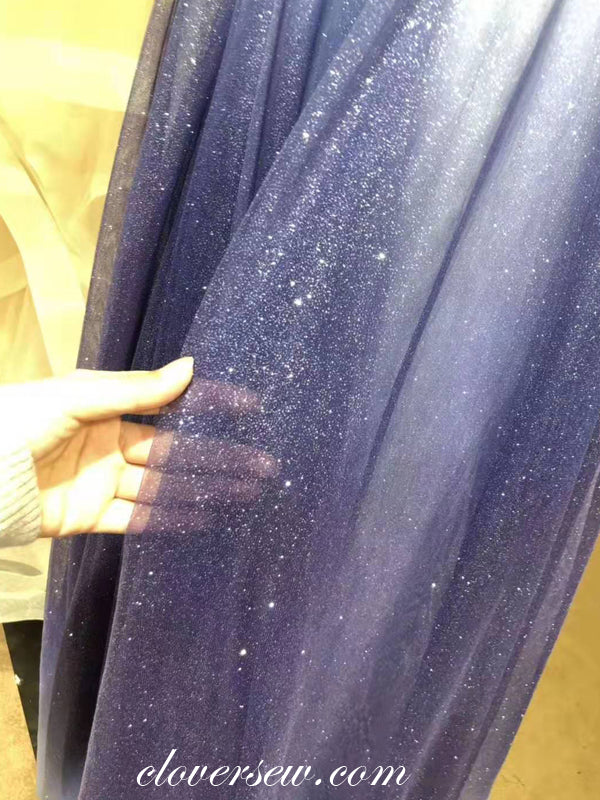 Royal Blue Sequin Tulle Off The Shoulder A-line Prom Dresses ,CP0172