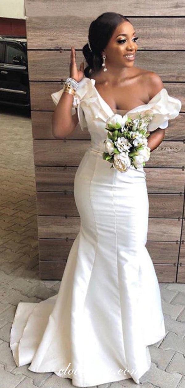 Ruffles Off The Shoulder Ivory Mermaid Bridesmaid Dresses,CB0212 – clover sew