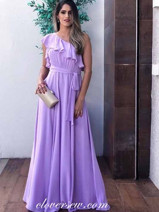 Ruffles One Shoulder Lilac Chiffon A-line Bridesmaid Dresses, CB0226