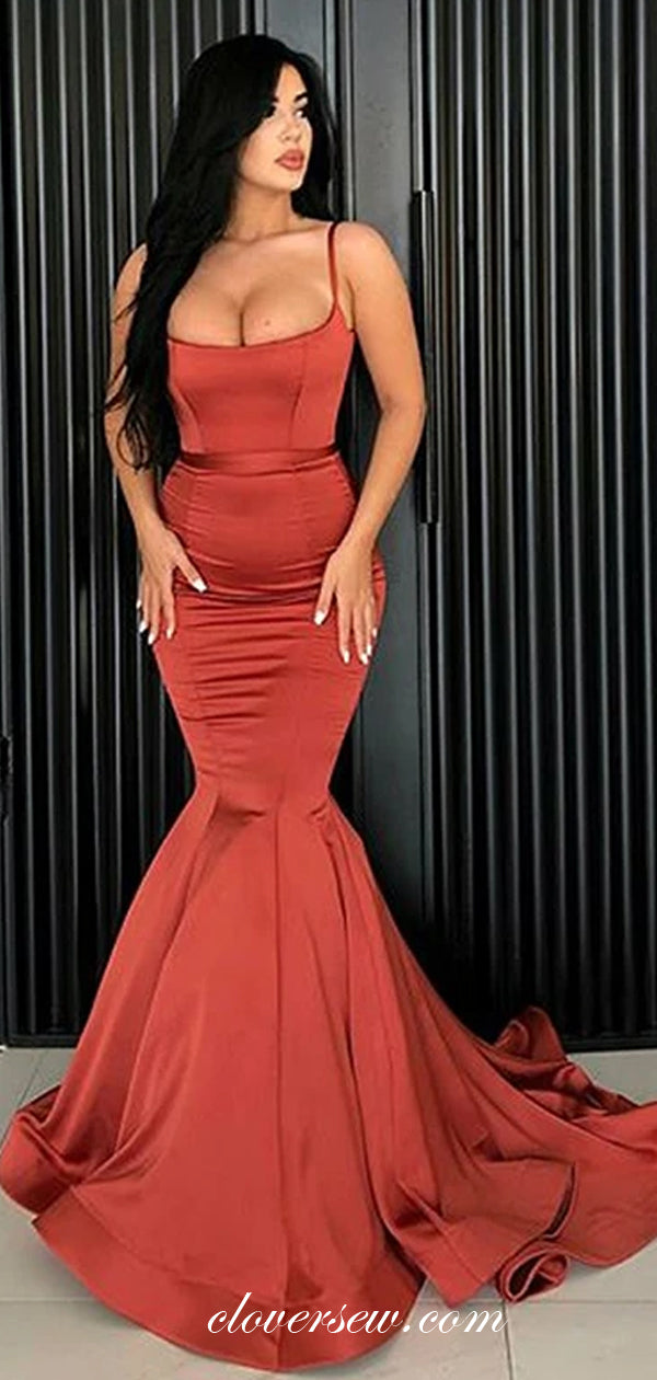 Rust Red Satin Spaghetti Strap Mermaid Prom Dresses,CP0235 – clover sew Rust Red Satin Spaghetti Strap Mermaid Prom Dresses,CP0235 – clover sew