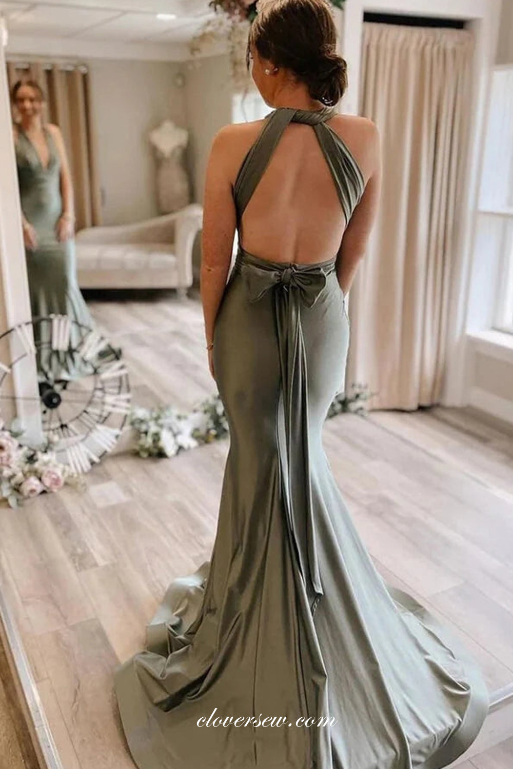 Sage Green Stylish Convertible Straps Mermaid Long Bridesmaid Dresses, CB0281