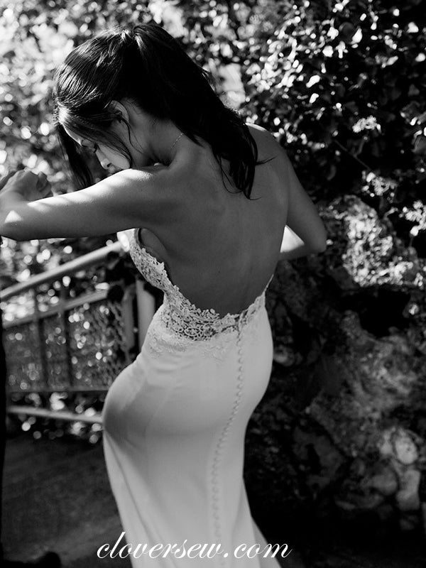 See Through Lace Top Sweetheart Strapless Mermaid With Train Wedding Dresses, CW0024