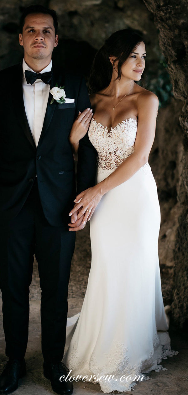 See Through Lace Top Sweetheart Strapless Mermaid With Train Wedding Dresses, CW0024