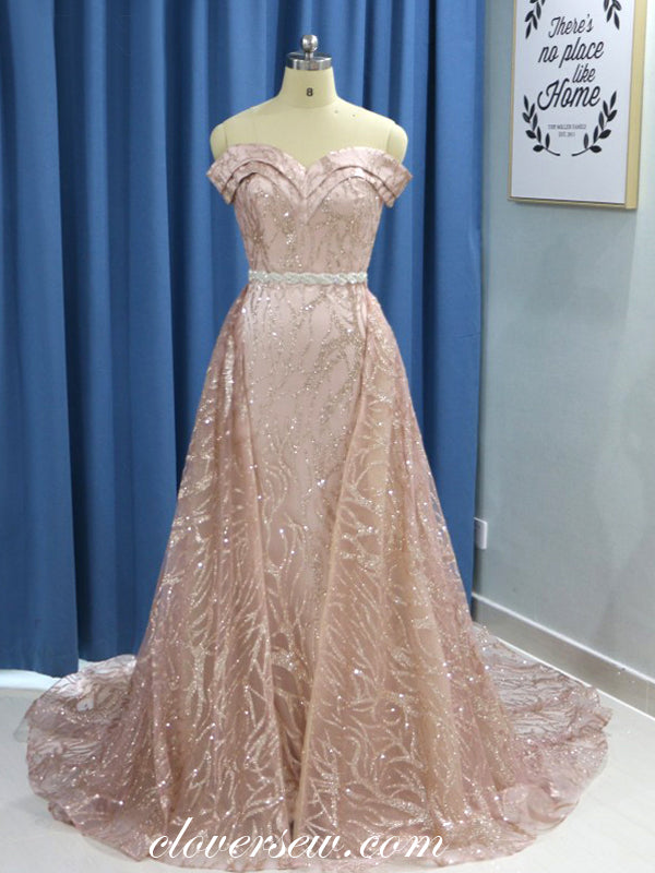 Sequin Lace Off The Shoulder Detachable Skirt A-line Prom Dresses ,CP0138
