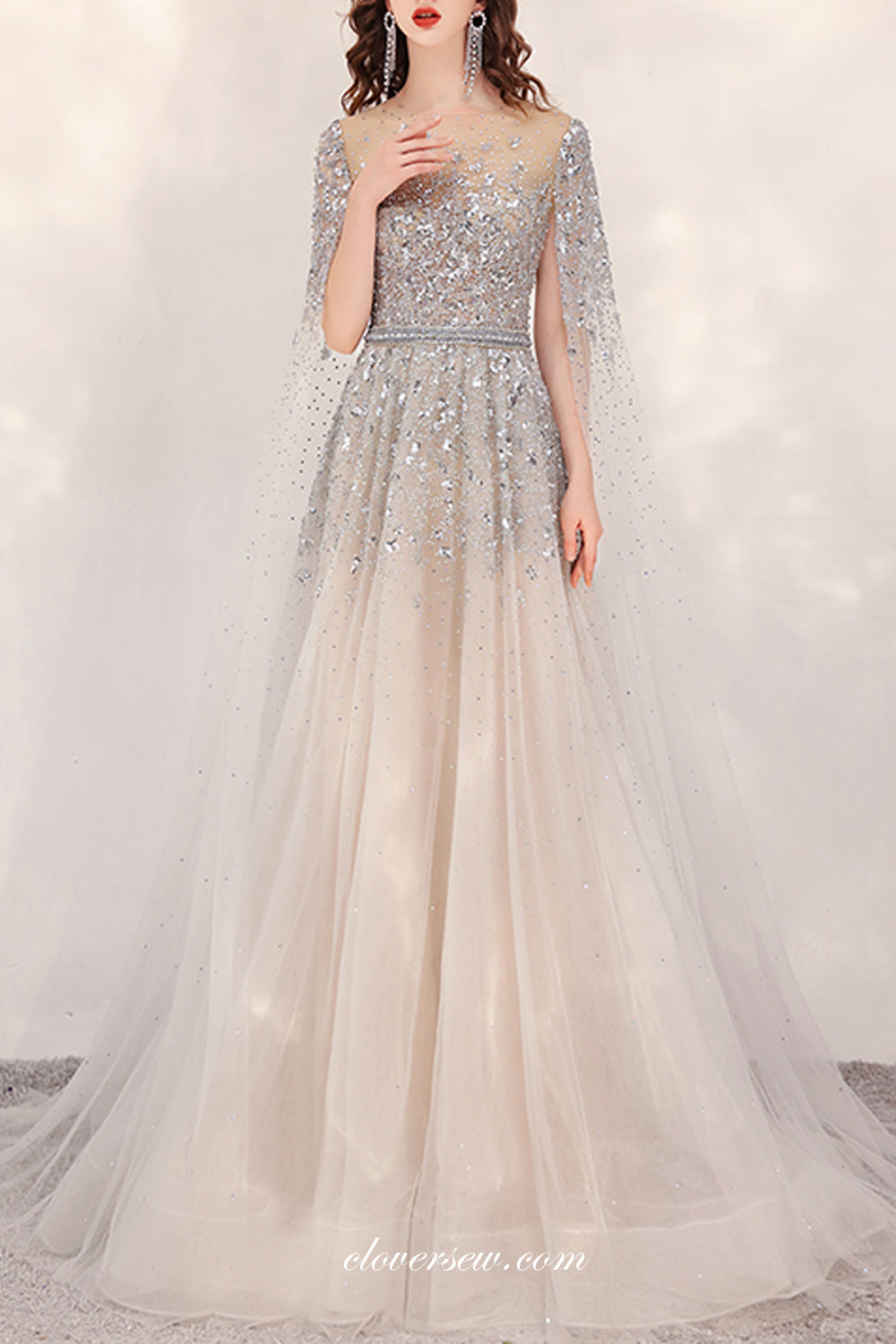 Sequined Bead Long Sleeves A-line Gorgeous Formal Dresses, CP0812