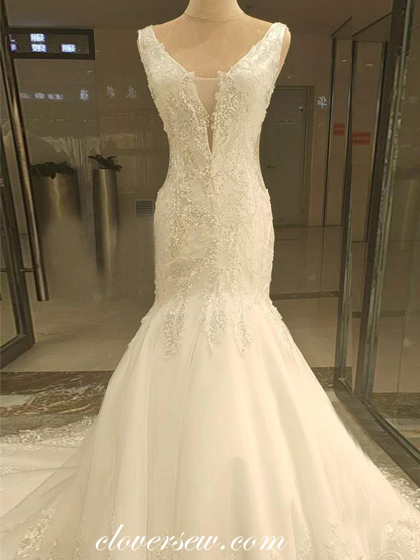 Sequined Lace Sleeveless Mermaid See Through Wedding Dresses ,CW0084