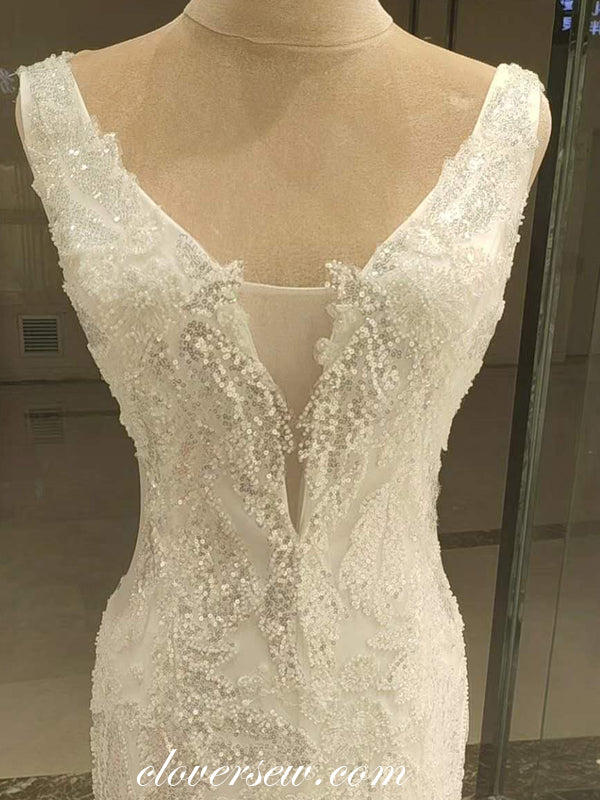 Sequined Lace Sleeveless Mermaid See Through Wedding Dresses ,CW0084