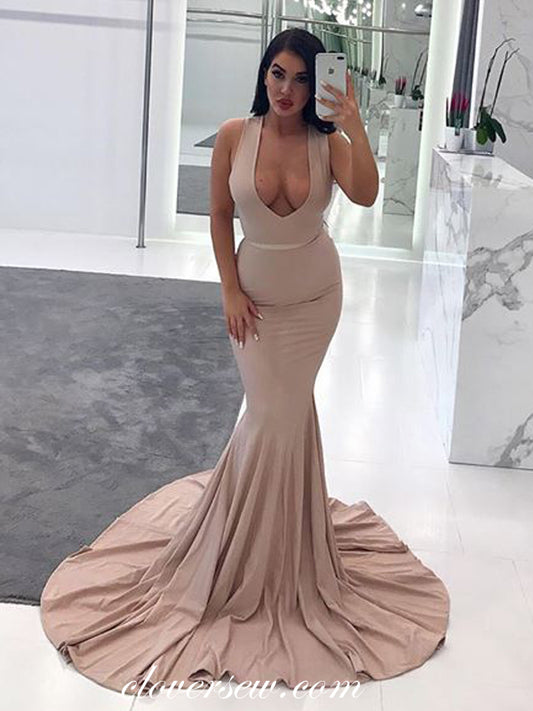 Sexy Nude V-neeck Sleeveless Mermaid Formal Dresses, CP0007