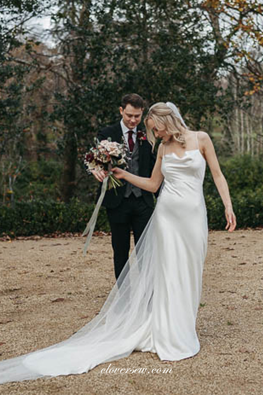 Sheath Spaghetti Strap Simple Elegant Wedding Dresses, CW0315
