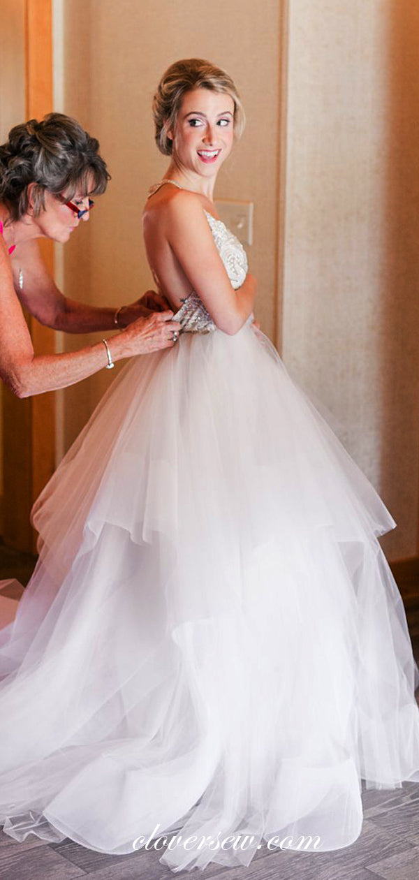 Shiny Bead Top Halter Backless Tulle Ball Gown Wedding Dresses , CW0031 US14 / As Pic Shiny Bead Top Halter Backless Tulle Ball Gown Wedding Dresses , CW0031 US14 / As Pic