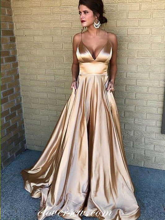 Shiny Elastic Satin Spaghetti Strap A-line Prom Dresses, CP0091