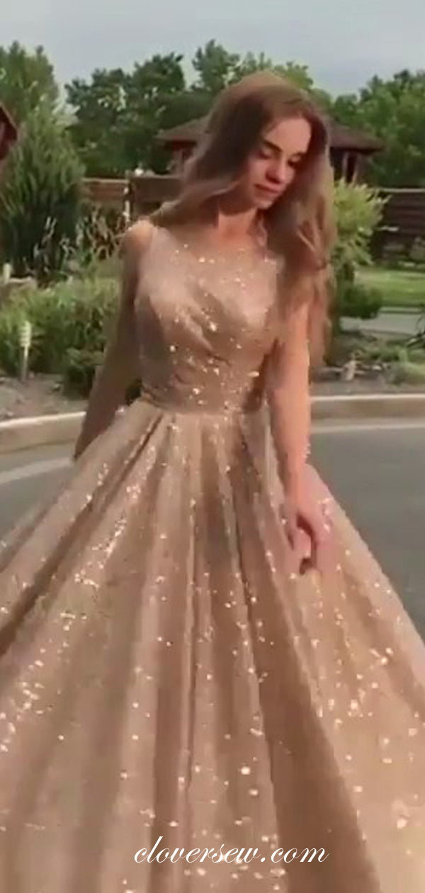 Shiny Gold Sequin Tulle Spaghetti Strap A-line Prom Dresses,CP0440 clover sew Shiny Gold Sequin Tulle Spaghetti Strap A-line Prom Dresses,CP0440 clover sew