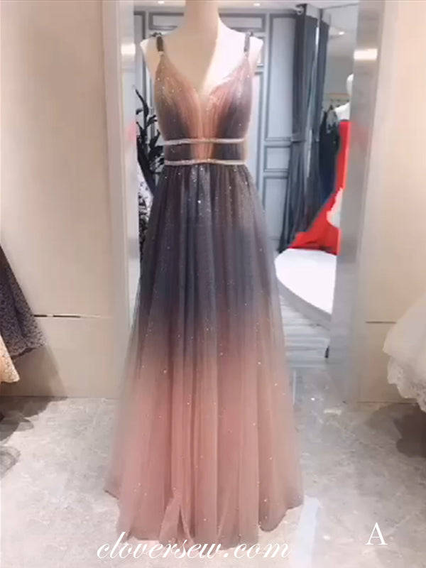 Shiny Gradient Sequin Tulle Bead A-line Prom Dresses ,CP0168