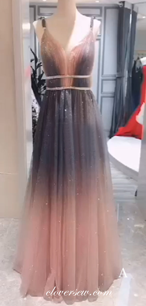 Shiny Gradient Sequin Tulle Bead A-line Prom Dresses ,CP0168