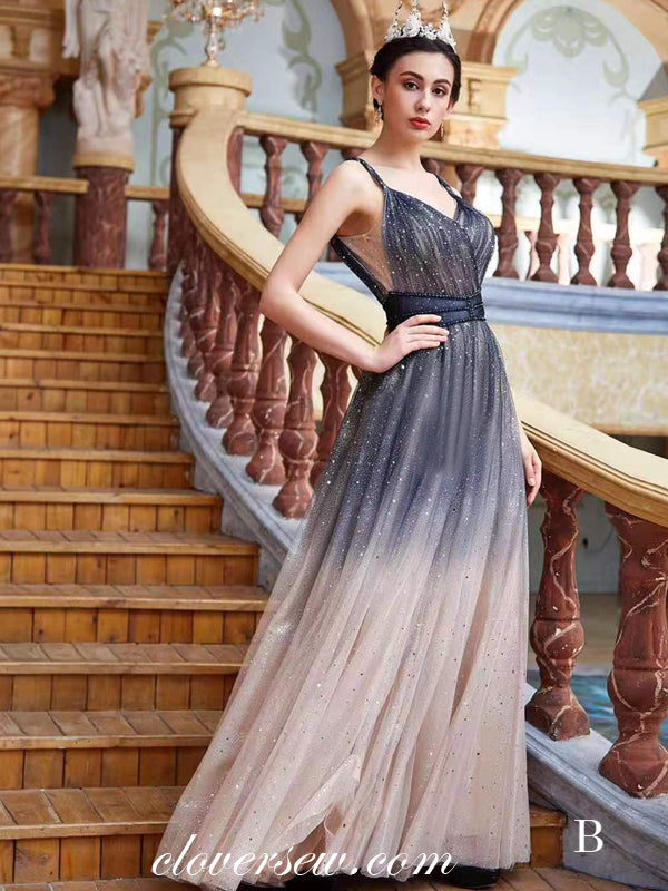 Shiny Gradient Sequin Tulle Bead A-line Prom Dresses ,CP0168