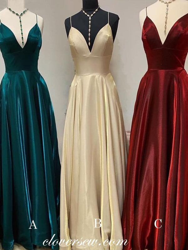 Shiny Satin Spaghetti Strap High Waist A-line Prom Dresses,CP0145
