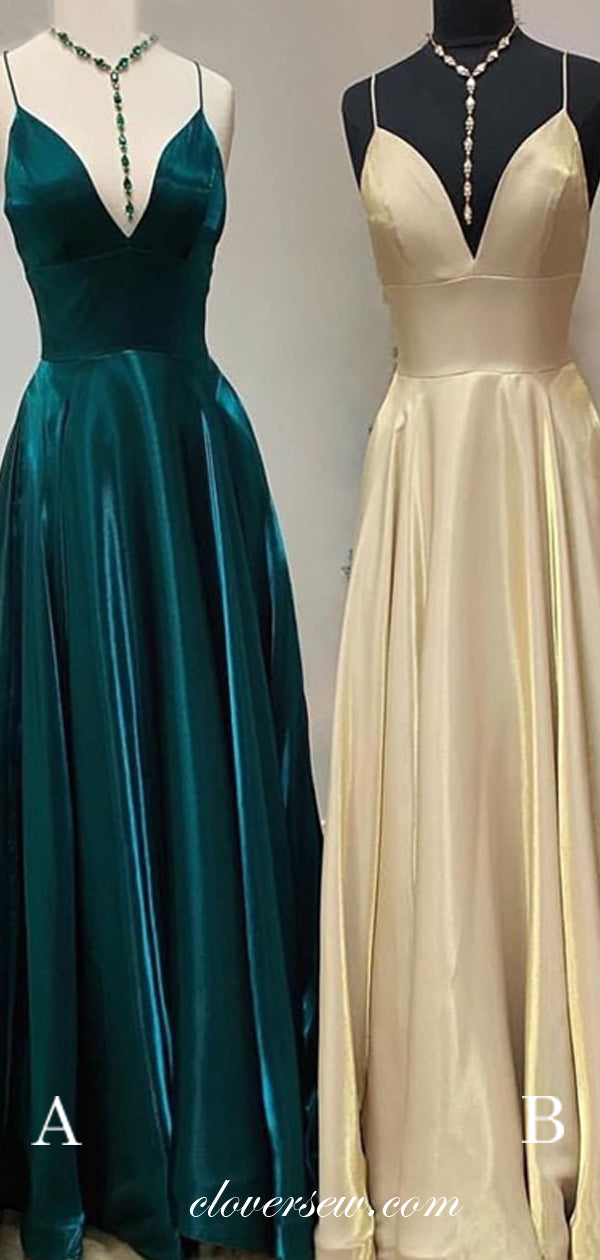 Shiny Satin Spaghetti Strap High Waist A-line Prom Dresses,CP0145