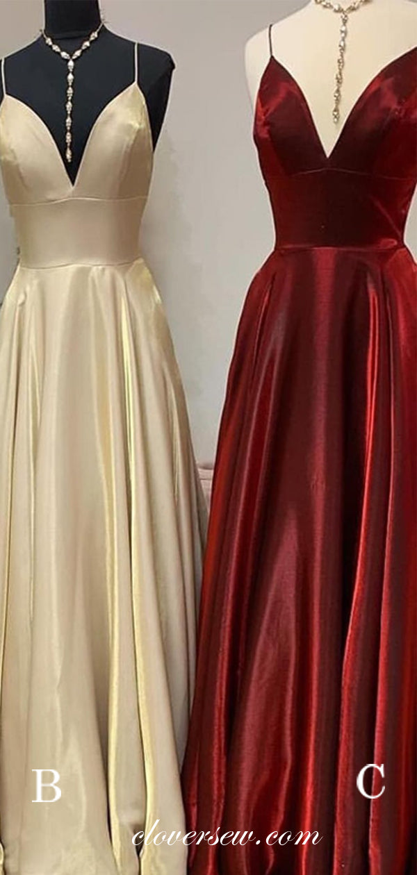 Shiny Satin Spaghetti Strap High Waist A-line Prom Dresses,CP0145