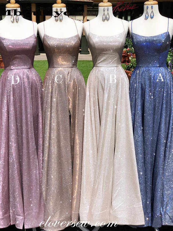 Shiny Satin Spaghetti Strap Lace Up Back Column Prom Dresses,CP0276