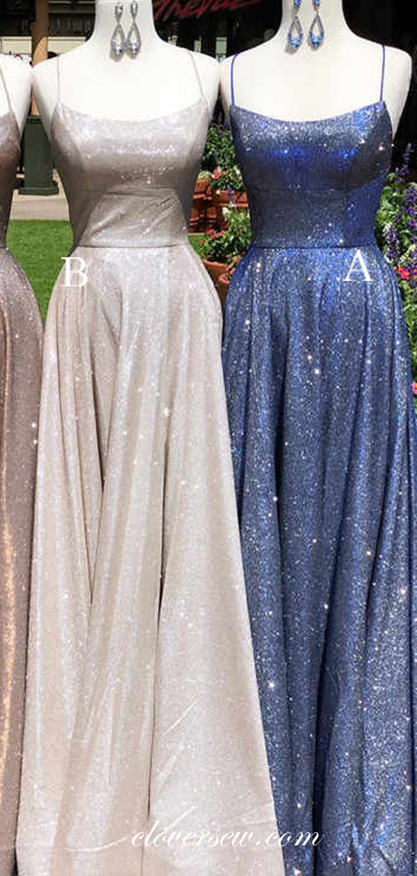Shiny Satin Spaghetti Strap Lace Up Back Column Prom Dresses,CP0276