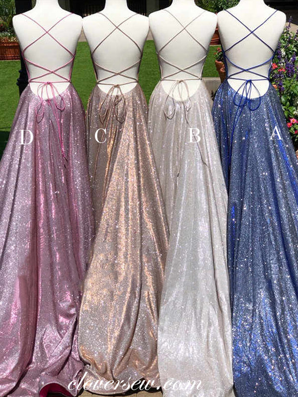 Shiny Satin Spaghetti Strap Lace Up Back Column Prom Dresses,CP0276