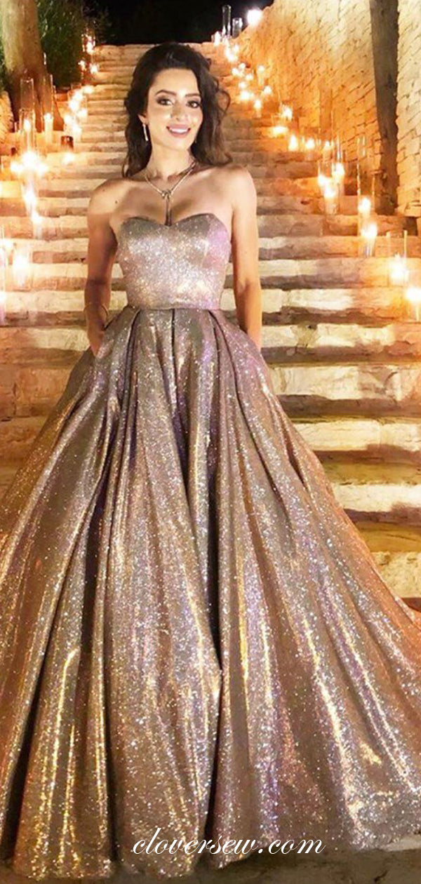 Shiny Sequin Sweetheart Strapless A-line Prom Dresses , CP0258