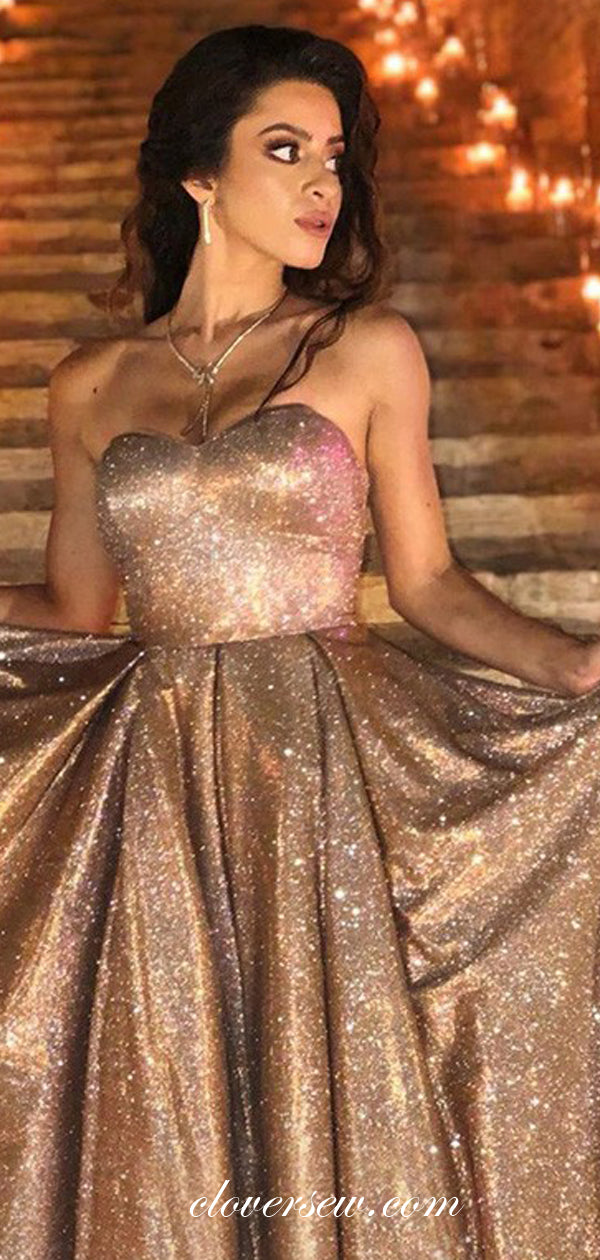 Shiny Sequin Sweetheart Strapless A-line Prom Dresses , CP0258