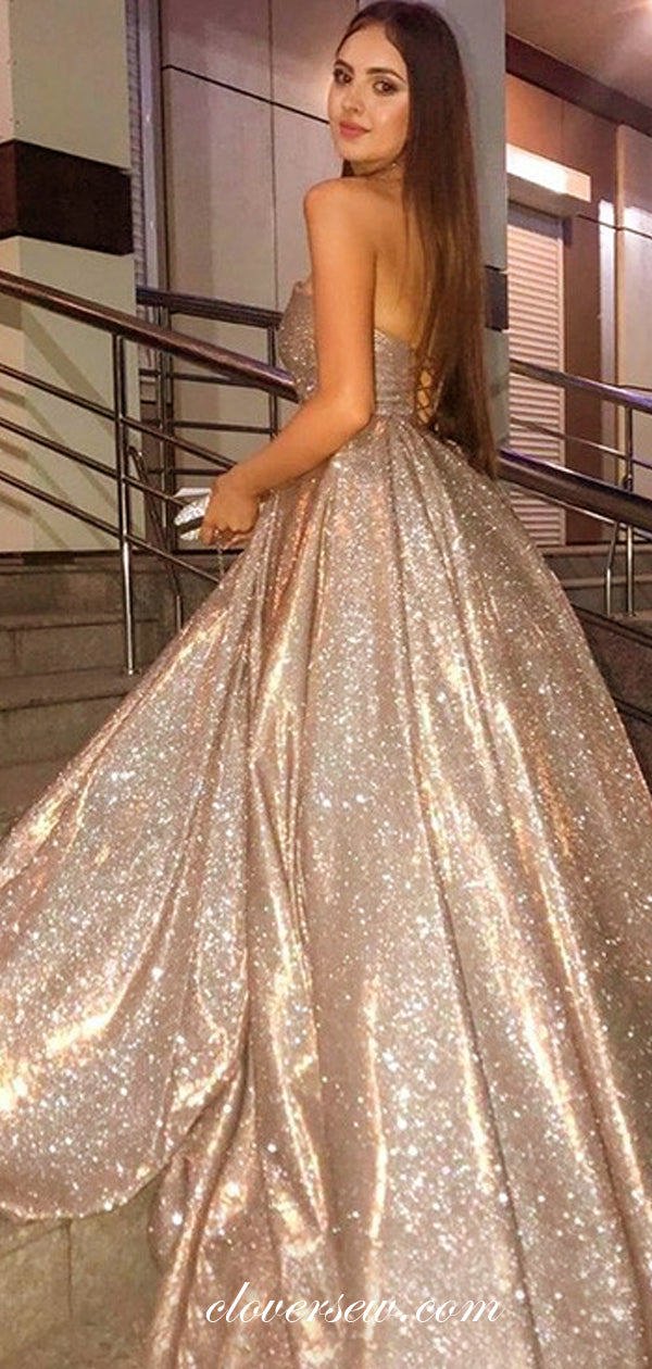Shiny Sequin Sweetheart Strapless A-line Prom Dresses , CP0258