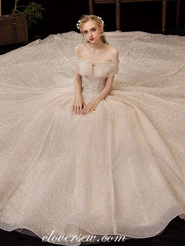 Shiny Sequin Tulle Off The Shoulder Ball Gown Fashion Wedding Dresses, CW0073
