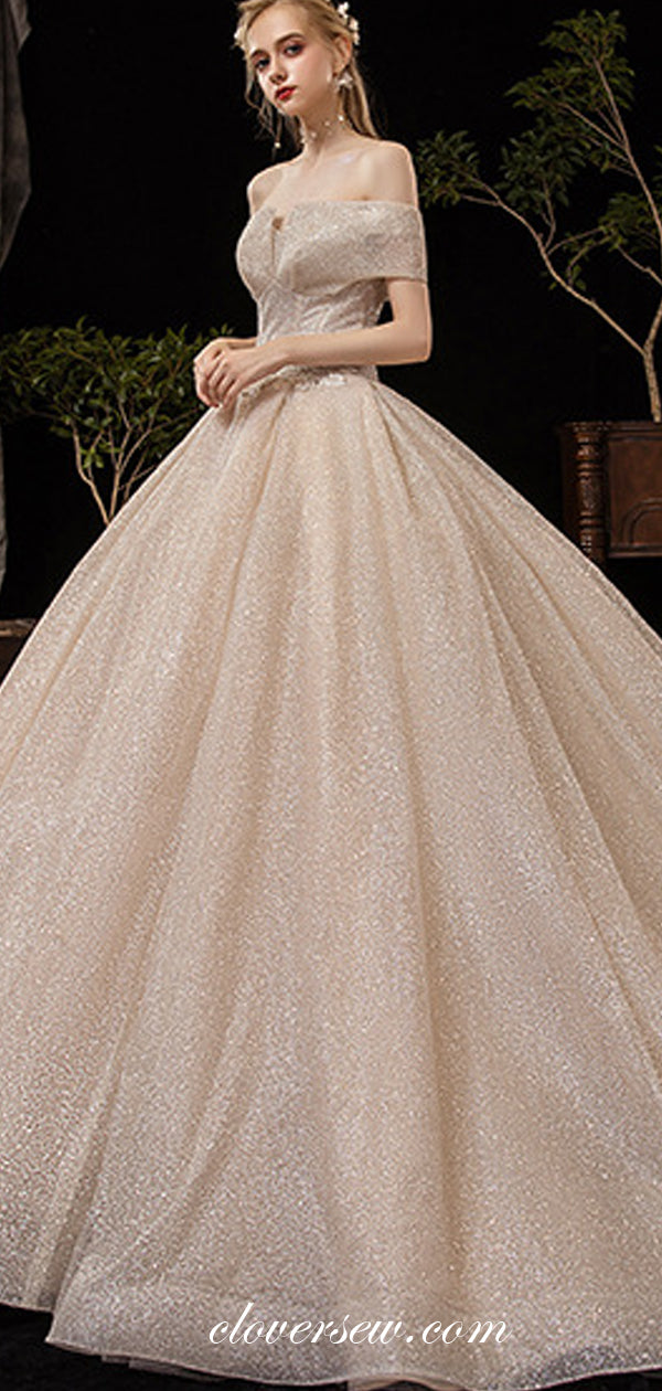 Shiny Sequin Tulle Off The Shoulder Ball Gown Fashion Wedding Dresses, CW0073